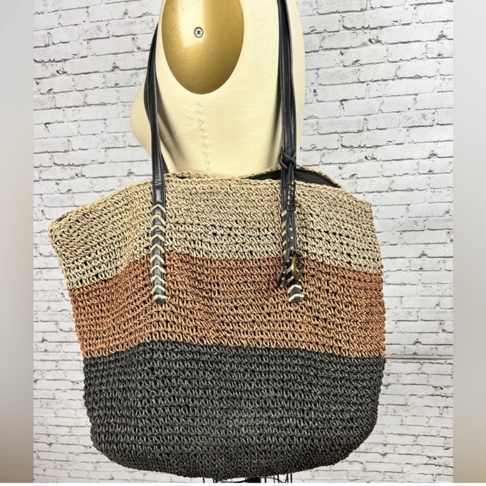 Lucky Brand Crochet Raffia Tote Bag Purse